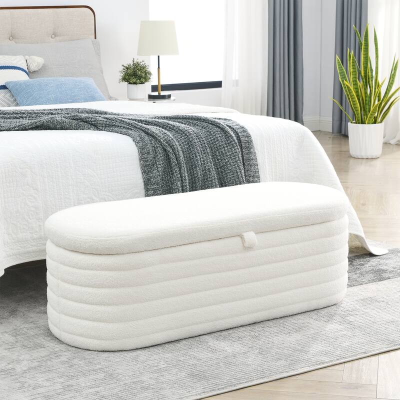Length 45.5 inchesStorage Ottoman Bench with Safety Hinge