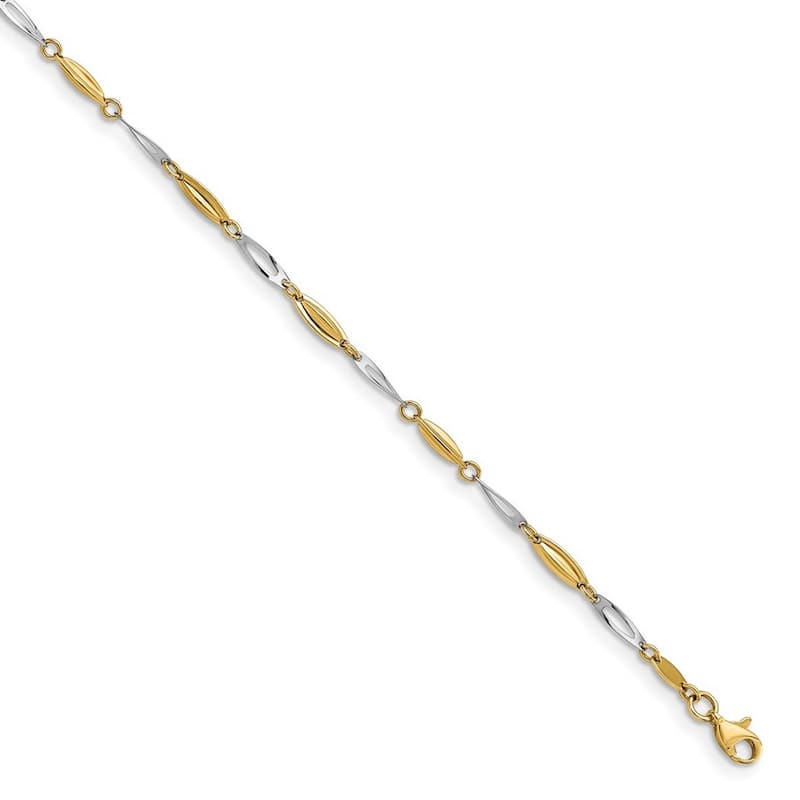 Curata Women's Italian 3.2mm 14k Two-tone Gold Polished Stamping Anklet - 9 +1 Inch