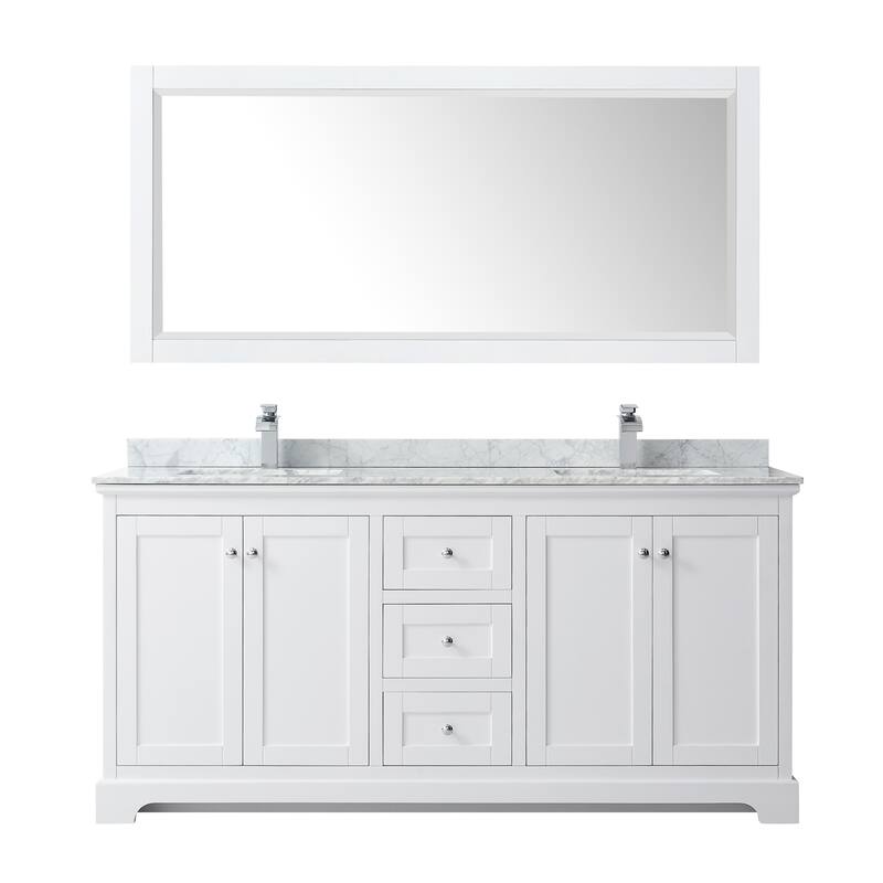 Avery 72-inch Double Vanity, Marble Top, Square Sinks, 70-inch Mirror