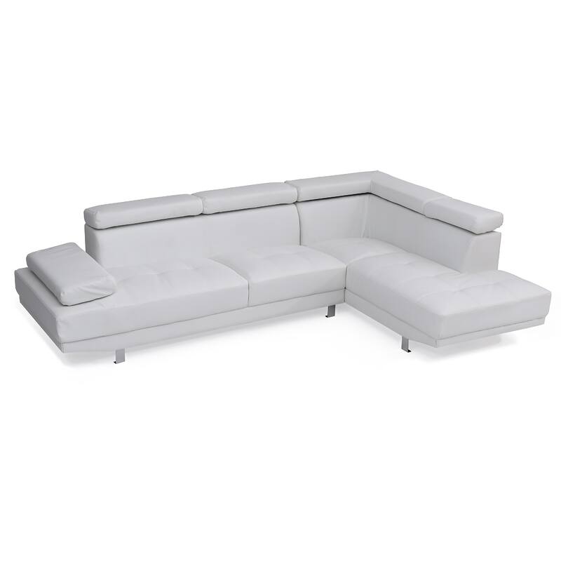 Adjustable Faux Leather L Shape Sectional Sofa - 109" - White