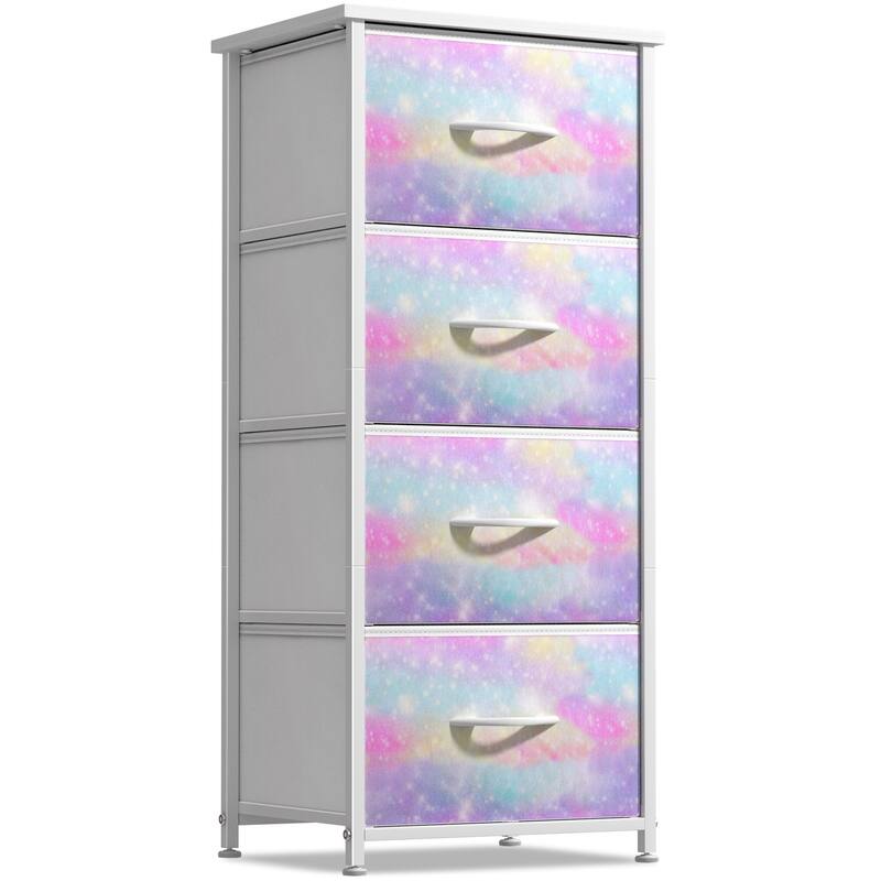 4 Drawer Bedside Nightstand Chest Tower Bedroom Dresser, Pastel Colors