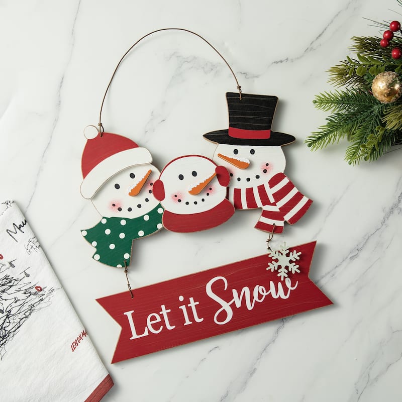 Glitzhome 12"H Wooden Christmas Snowman Family Wall Hanging Decor - 12.75"H