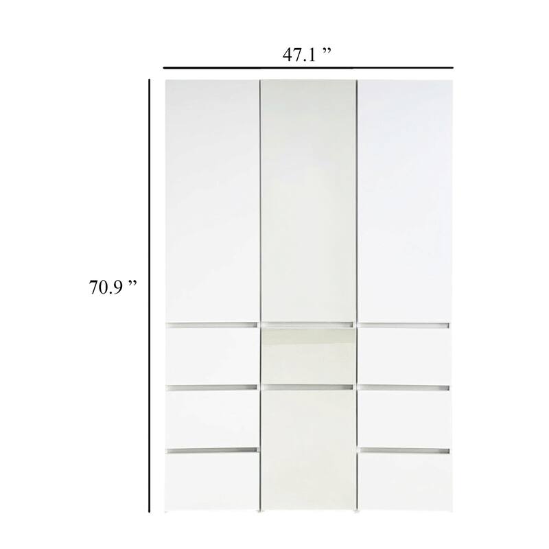 Ely Closet Cabinet Set, Center Mirror Front, 7 Drawers, 71 Inch, White