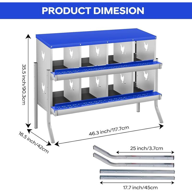 8 Compartment Nesting Box, Chicken Laying Box, with Bracket Legs, Easy to Clean and Install
