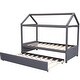 preview thumbnail 8 of 7, Pine Wood+MDF+Upholstery Easy Assembly 2 Beds in 1 Twin Size House Platform Bed with Trundle.