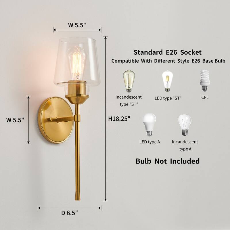 KAWOTI 1- Light Clear Glass Wall Sconce