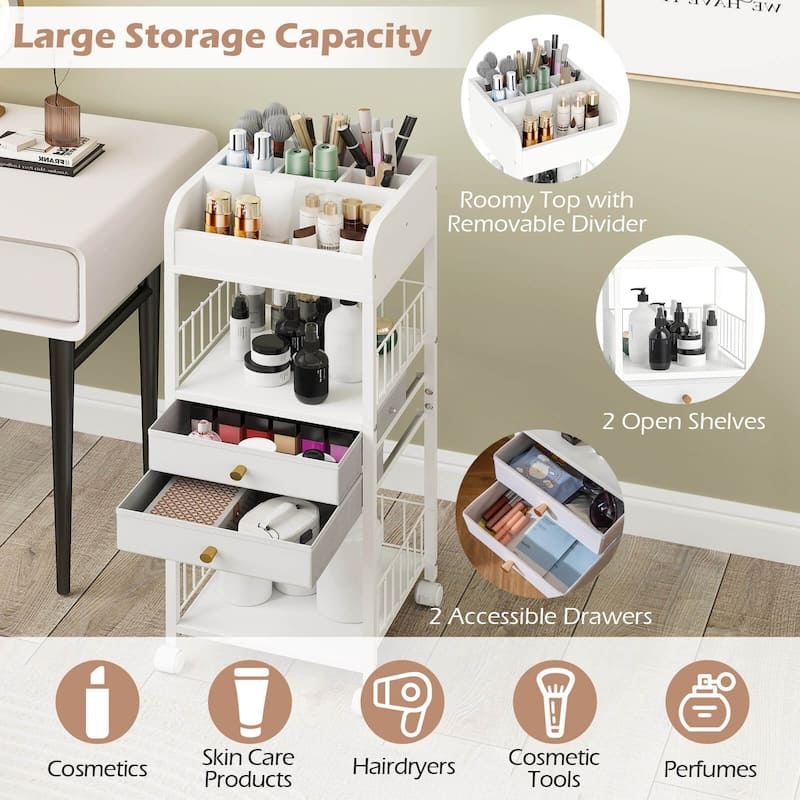 Costway Makeup Organizer Cart with 2 Storage Drawers & Lockable Wheels - See Details