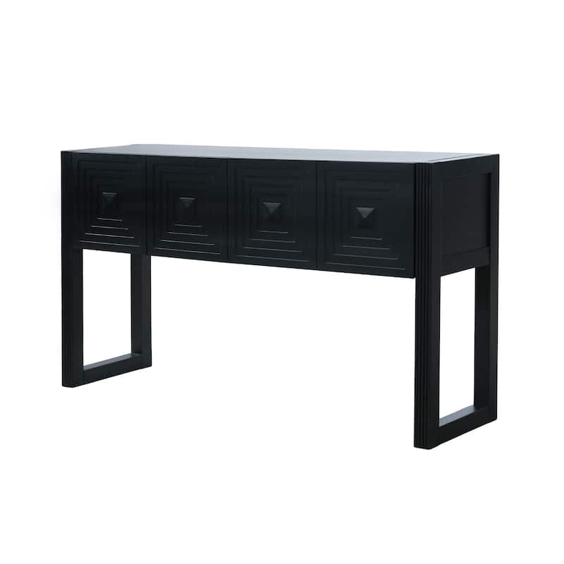 Christopher Knight Home - Modern Geometric Carved Console Table with Soft-Close Drawers & Fluted Legs for Living Room, Hallway