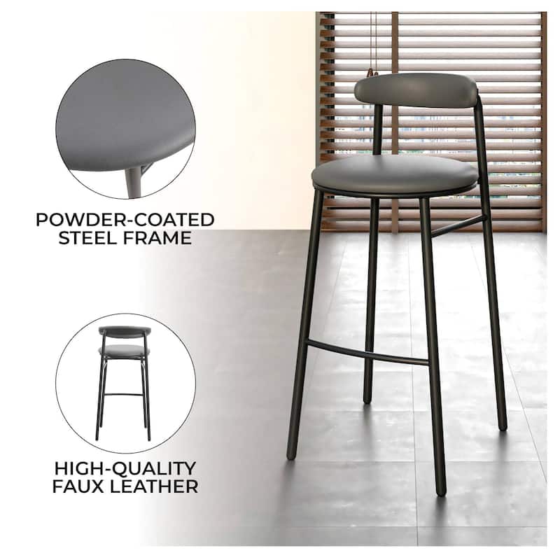 Upholstered Leather Bar Stool Accent Kitchen Chair Lume Collection Set of 2