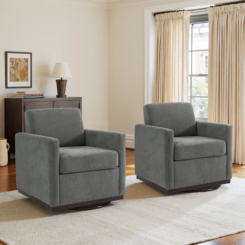 Modern Upholstered Swivel Accent Armchair Set of 2 - Dark Grey/ Chenille
