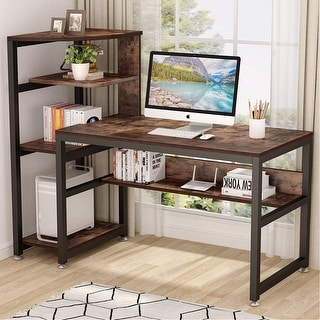 Overstock 58 inch Computer Desk with 4-Tier Storage Shelves (Rustic brown)