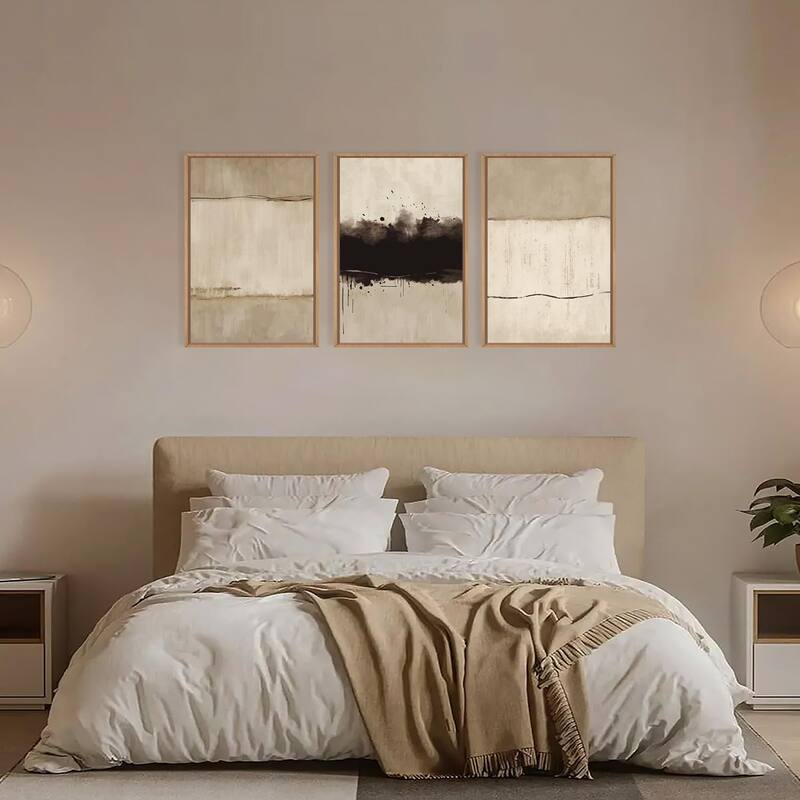 Abstract Neutral Horizontal Painting,Modern Minimalist Beige