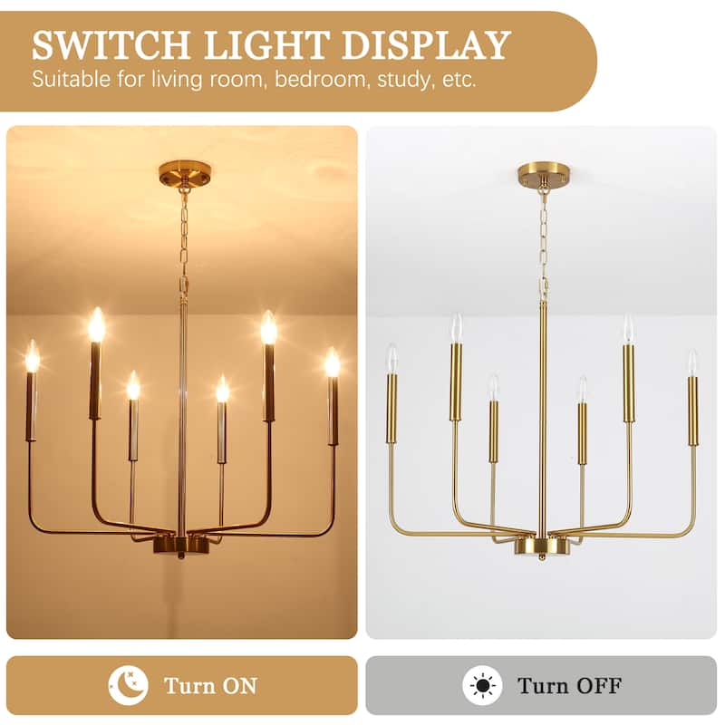 Modern 6-Light Candle Chandelier Classic Ceiling Light for Dining Room Kitchen Island - N/A
