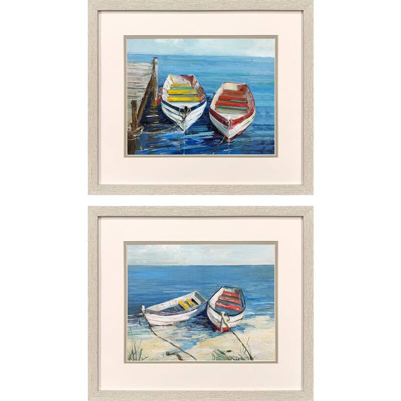HomeRoots Set Of Two Day of Fishing Distressed White Framed Wall Art