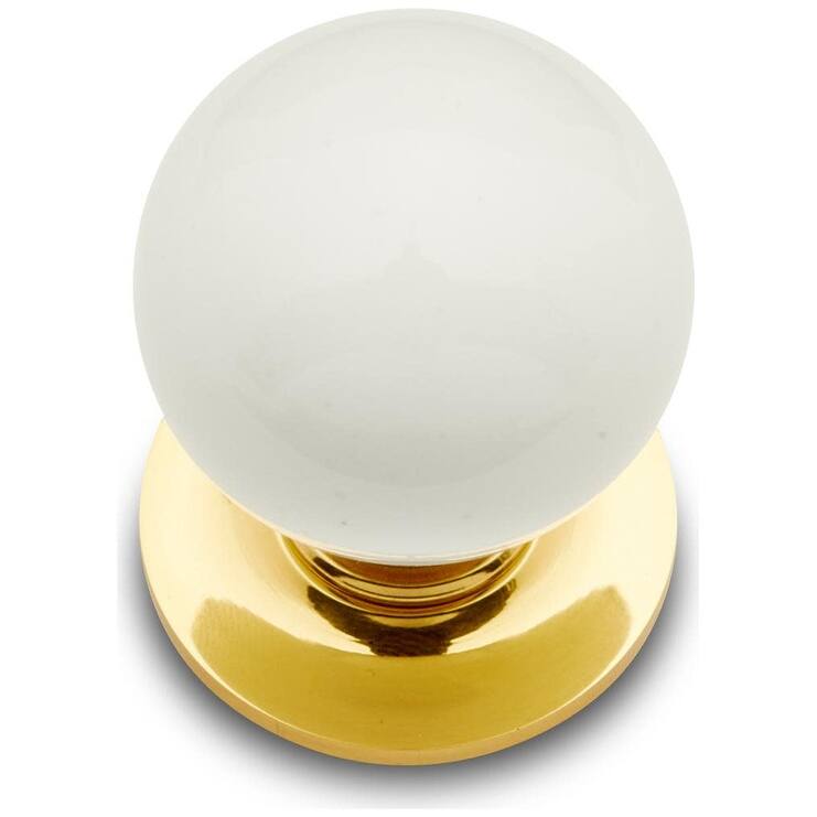 RK International CK-30-BALL-SM Porcelain 1-1/4" Round Ball Classic - Polished Brass / White