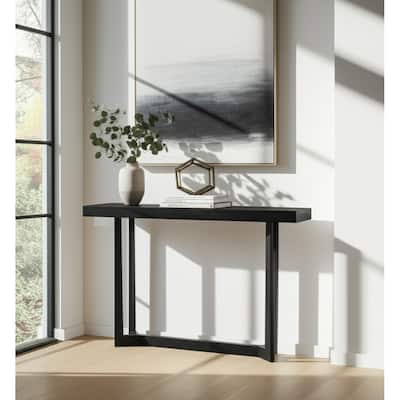 Mango Wood Stone Console Table Sleek Modern Design - 31" Black - 42" x 12" x 31"