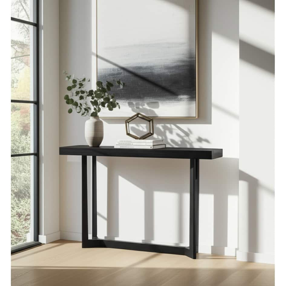 Mango Wood Stone Console Table Sleek Modern Design - 31" Black - 42" x 12" x 31"