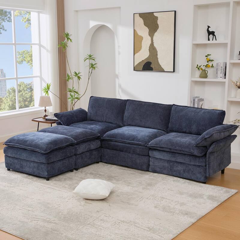 U Shaped Modular Sectional Sofa, Lounge Sofa with Storage Console & Wireless Charging, Sleeper Sofa with Movable Seat