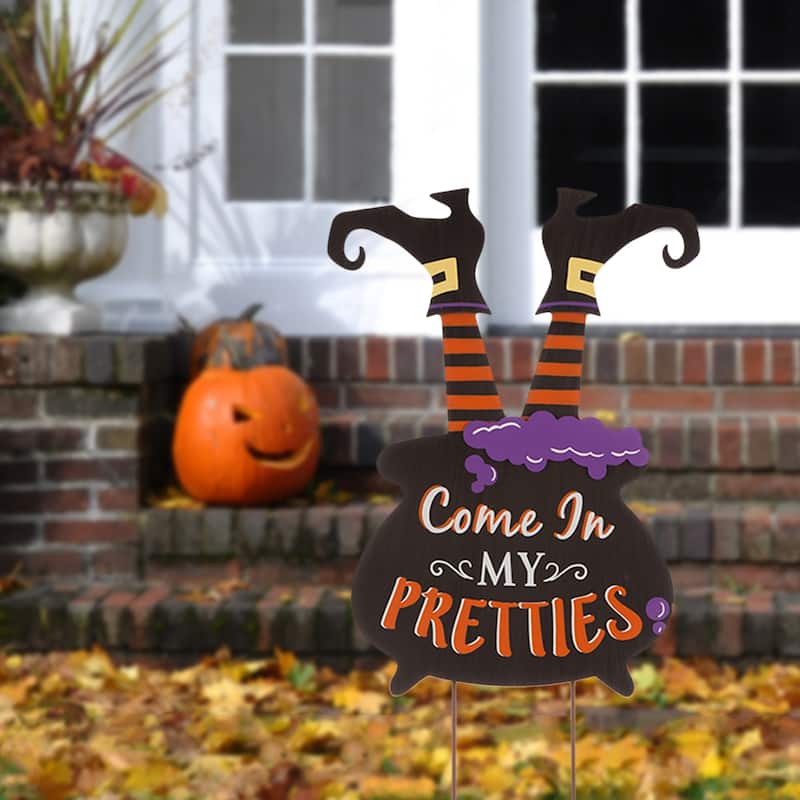 Glitzhome Halloween LED Ghost Cat Pumpkin Nutcracker Yard Stakes Standing Sign Hanging Decor