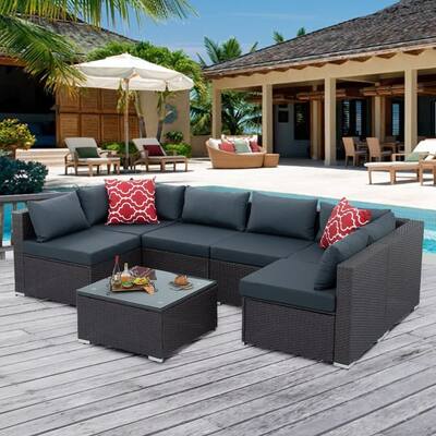 7 set Outdooor patio Furniture Sets,with two throw pillows - 23.62"x28.75"x25.40"