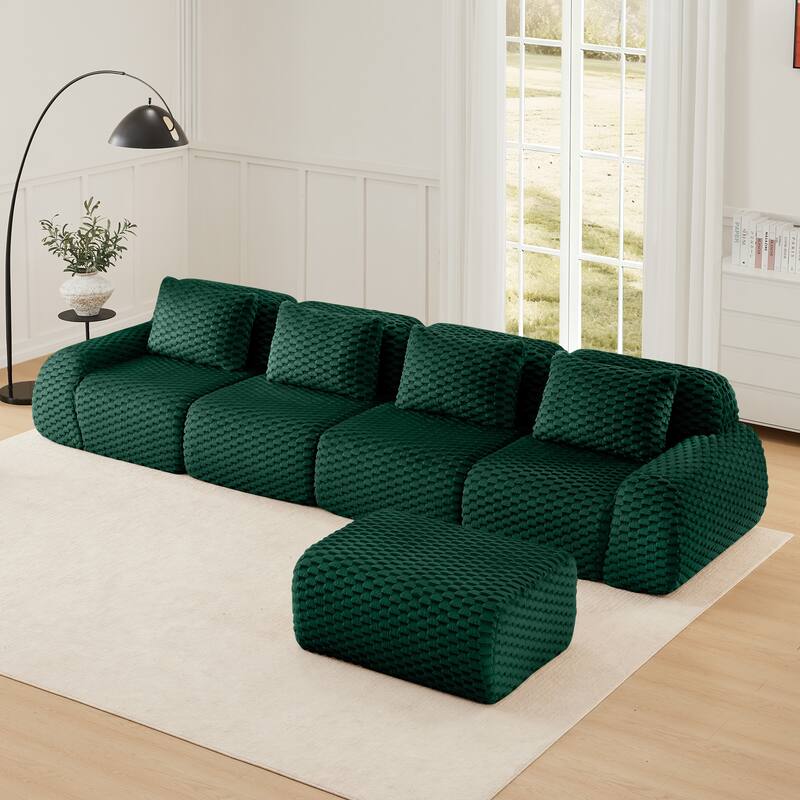 Roomfitters 114 Inch Modular Sectional Sofa, Oversized Flannelette 3-Seater, Green