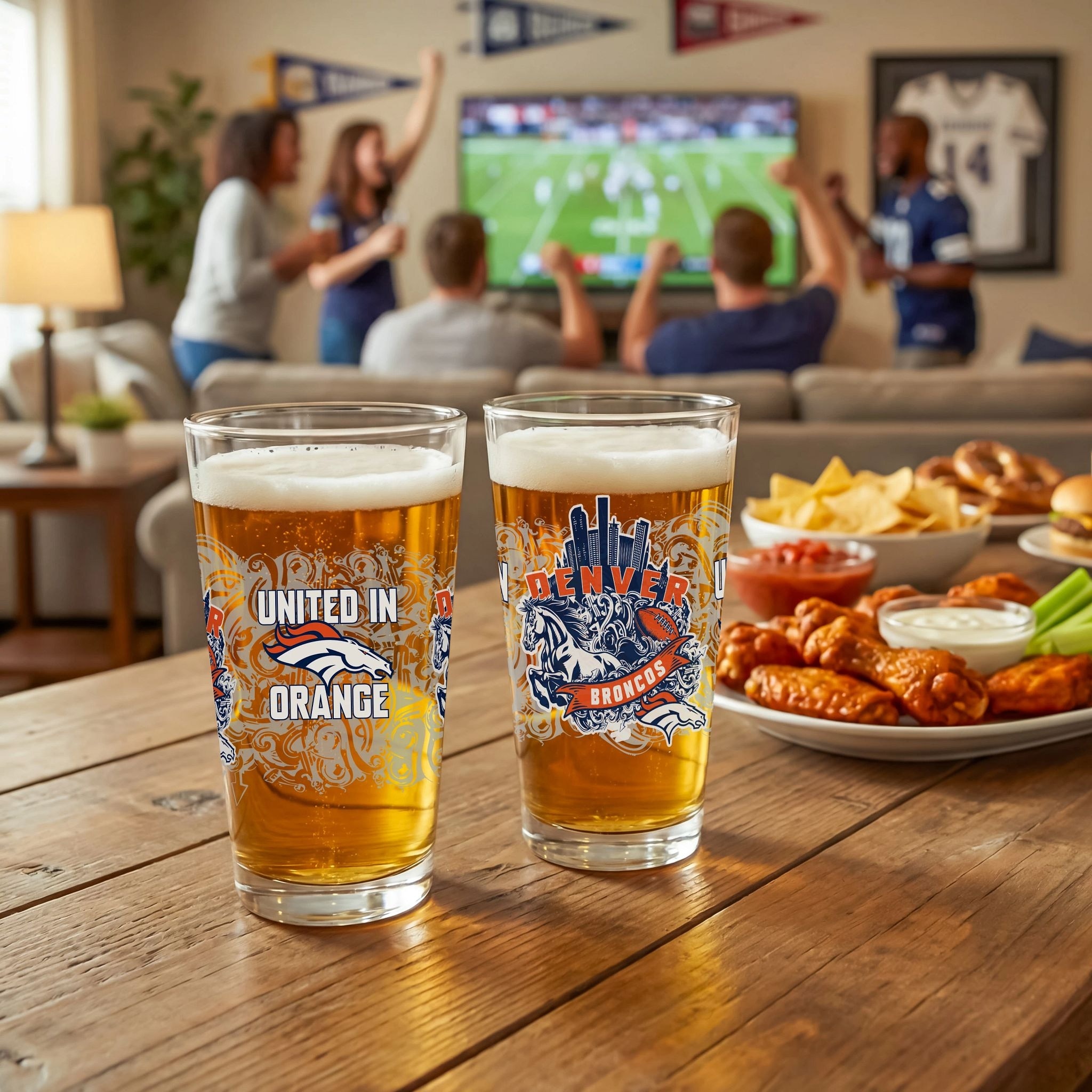 Denver Broncos 16 oz Pint Glasses, Set of 2 - 16 oz