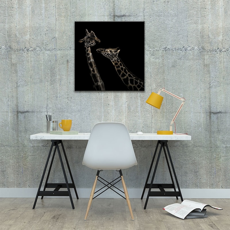Two Giraffes In Black & White Print On Wood by Lukas Holas - Multi-Color