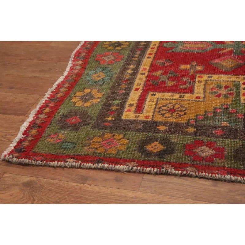 Hand Knotted Oriental 100% Wool Carpet Traditional Geometric Red Tabriz Runner Rug - 10' 7'' X 3' 1''