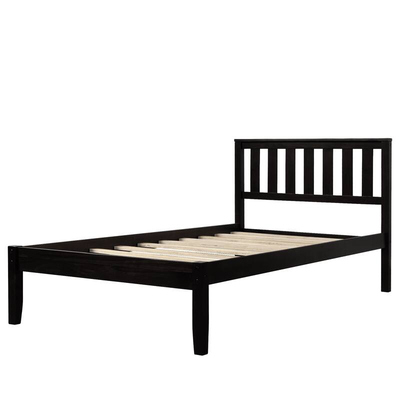 Wooden Platform Bed With Headboard/Wood Slat Supports, Classic Silhouette And Subtle, Elegant
