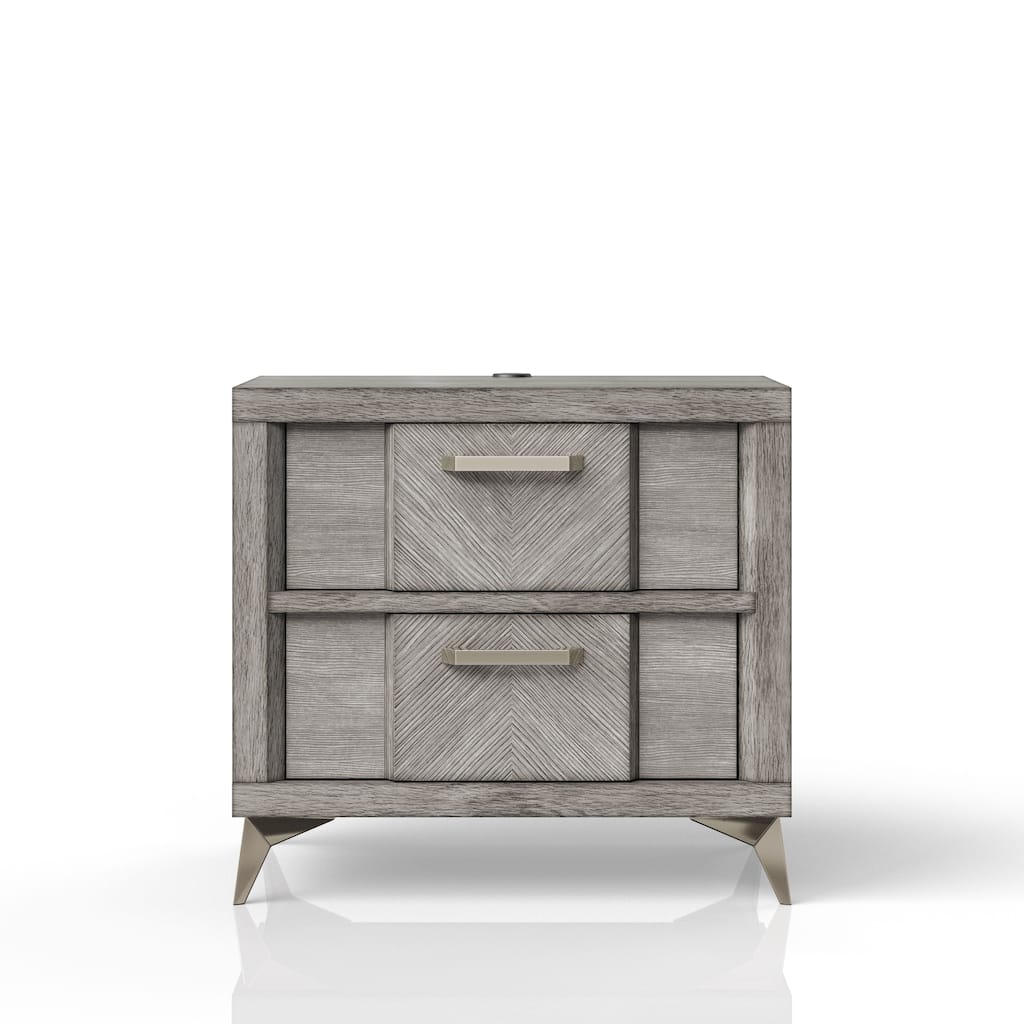 Gray Nightstand with Bookmatched Veneers and USB Port