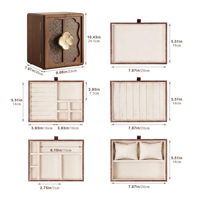 Modern Walnut Color Double-Door with Begonia Locking 5-Layer Jewelry Box - 9.06