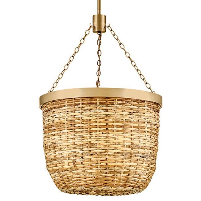 Hinkley Lighting 48427 Sanibel 3 Light 16" Wide LED Pendant with Woven - Lacquered Brass / Natural