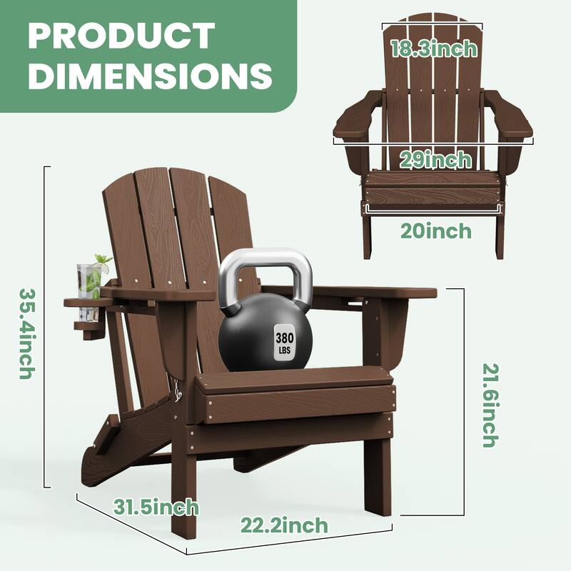 Foldable HDPE Adirondack Chair with Dual Cup Holders
