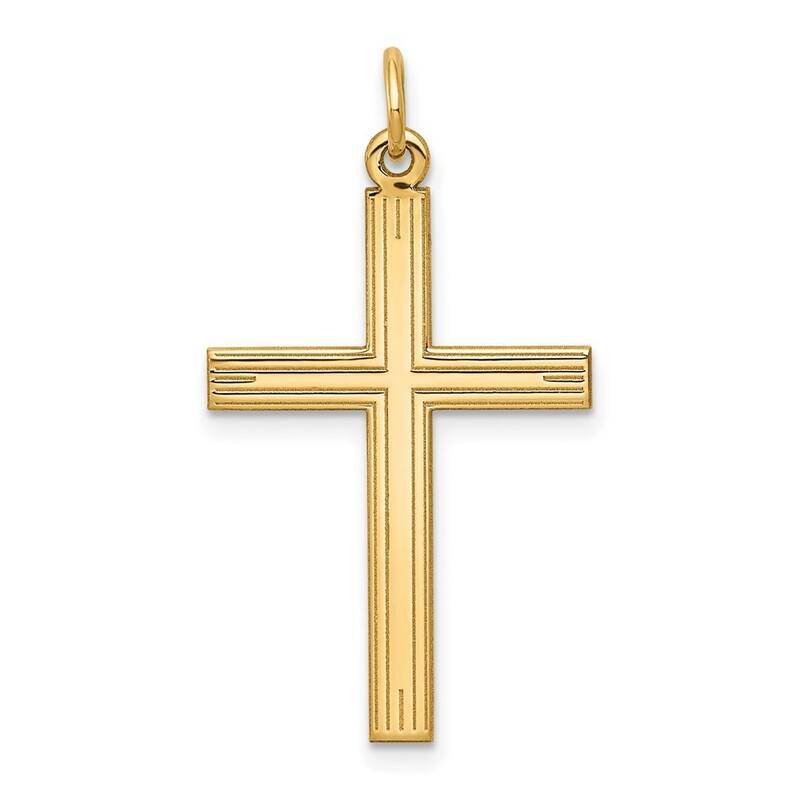 Curata 14k Yellow Gold Solid 18" Laser Designed Cross Pendant Necklace - 16.7x31.4mm