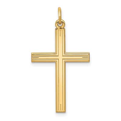 Curata 14k Yellow Gold Solid 18" Laser Designed Cross Pendant Necklace - 16.7x31.4mm