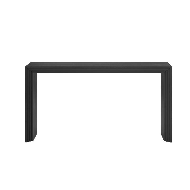 Modern Curved Waterfall Style Console Table with Wood Beaded Trim, for Entryway, Hallway, Living Room Foyer, Corridor, Black