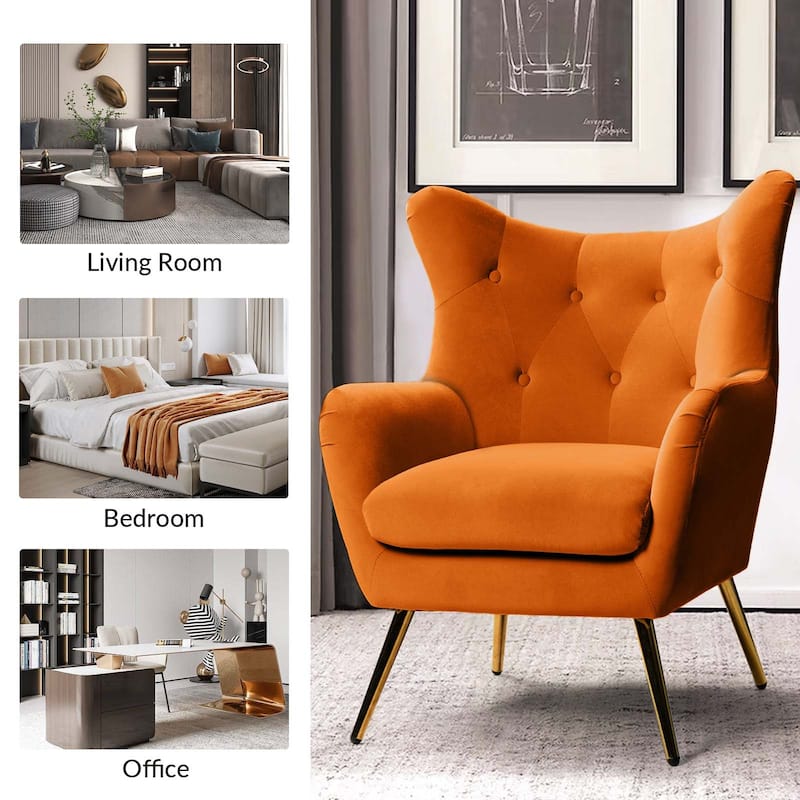 Eusebio Modern Velvet Accent Chair with Tufted Wingback for Living Room Set of 2 by HULALA HOME