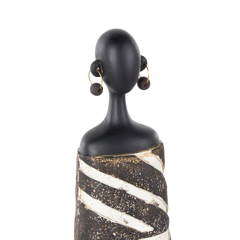 Resin Woman African Sculpture with Red, Orange, and White Dresswear - Set of 3 Black - Roche River Decor