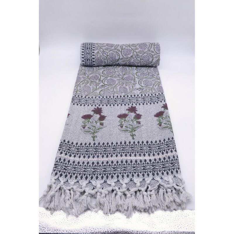 Fabdivine Aradhana Handloom Block Print Cotton Blanket - Cozy Layered Throw, Artistic Home Textile, Lounge & Bedroom Accessory