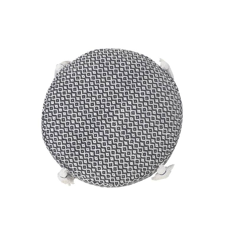 Zyad Farmhouse Black/White Geometric Handmade Round Pouf Ottoman by Sevita