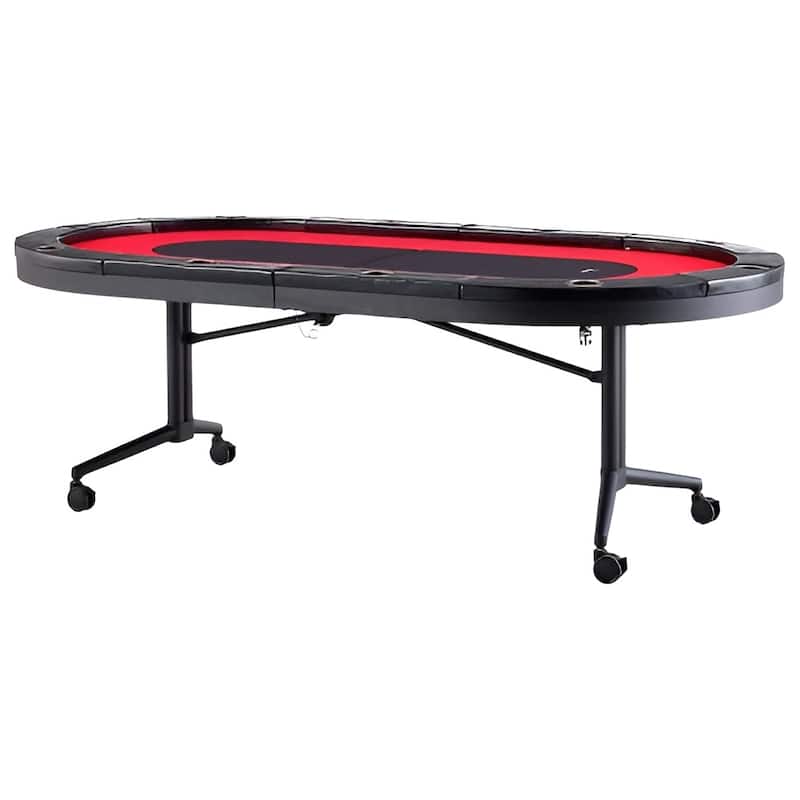 Black-Red Foldable Poker Table, Metal Steel Frame, Wooden Top and 10 Player Capacity - 90.2” L x 48” W x 31.5” H - Red/Black