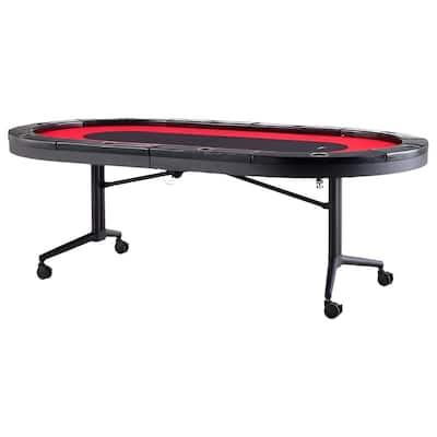 Black-Red Foldable Poker Table, Metal Steel Frame, Wooden Top and 10 Player Capacity - 90.2” L x 48” W x 31.5” H