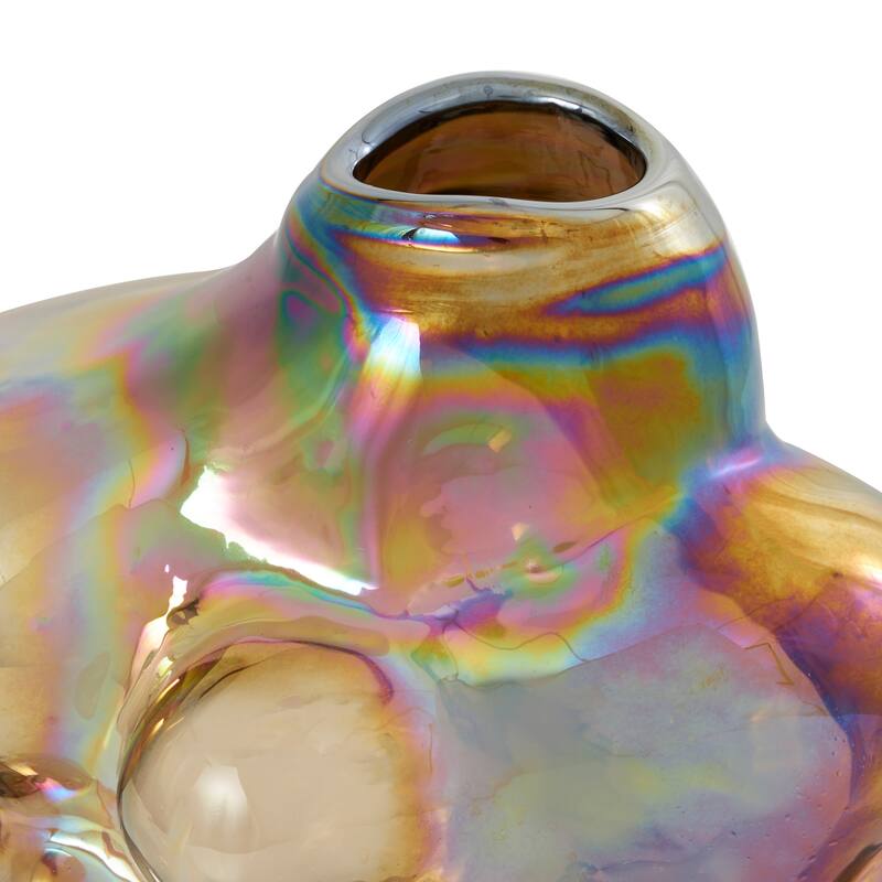 Brown Glass Handmade Abstract Iridescent Bubble Vase