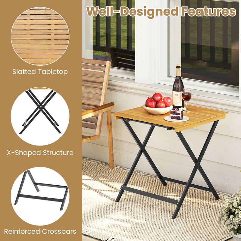 Gymax 28'' Patio Folding Table w/ Slatted Tabletop Portable Bistro