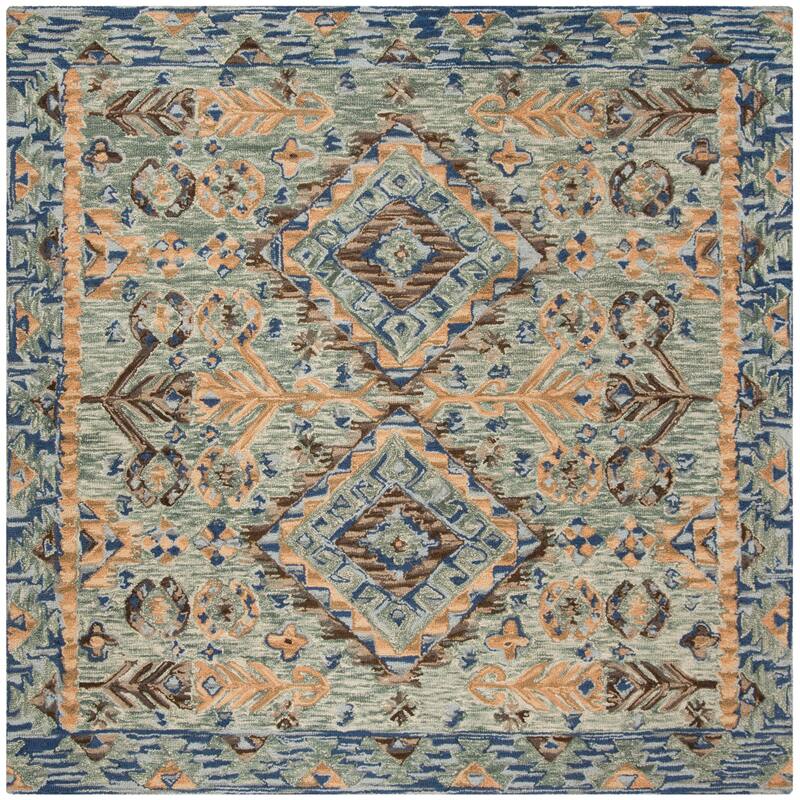 SAFAVIEH Handmade Aspen Ermira Boho Tribal Wool Rug - 5' Square - Blue/Beige