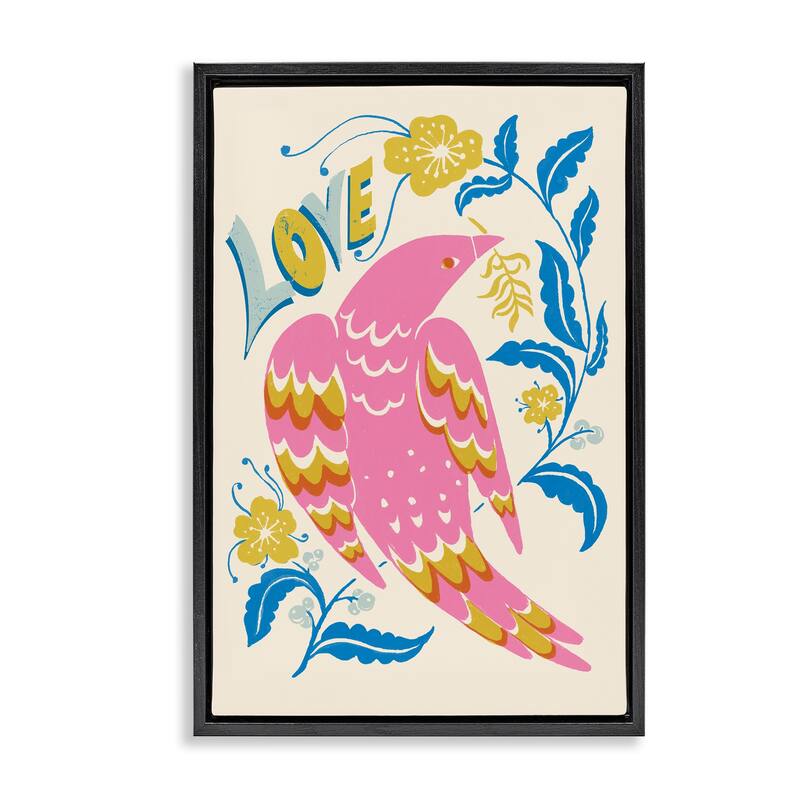Stupell Groovy Folk Love Bird Framed Floater Canvas Wall Art Design By Hannah Moren - 21 x 31 - Black