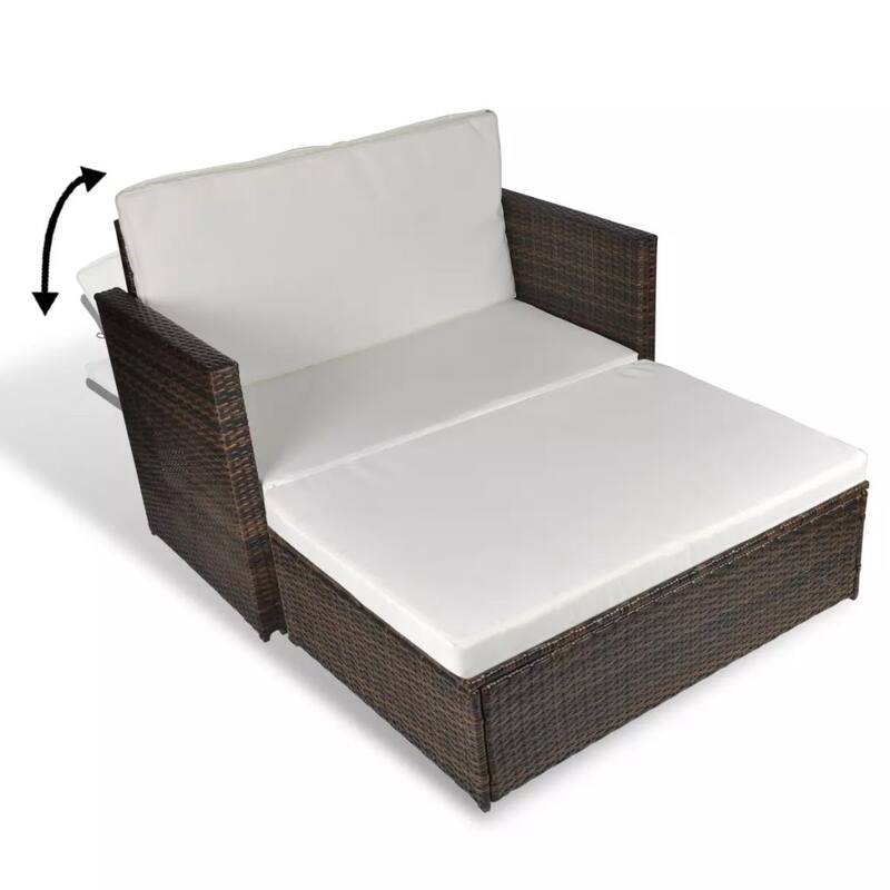 vidaXL 2 Seater Sofa Patio Deck Wicker Sleeper Sofa with Cushions PE Rattan