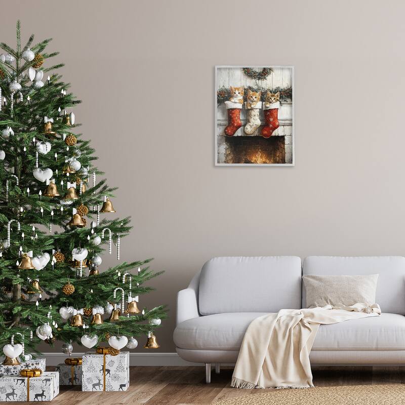 Stupell Christmas Kittens in Stockings Framed Giclee Art Design By Arlington Prints