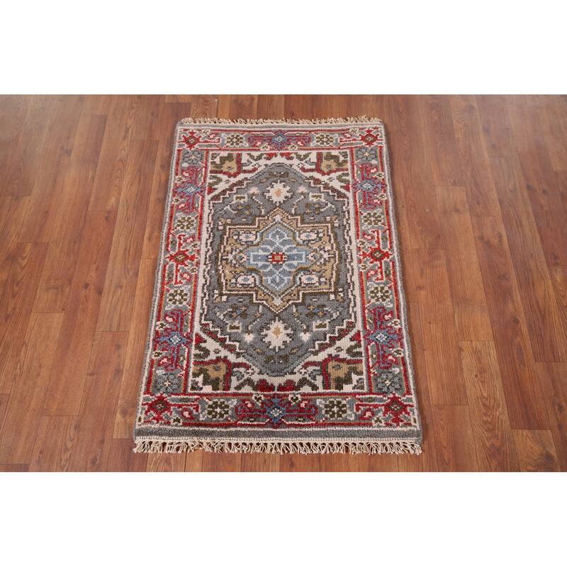 Gray Heriz Serapi Indian Accent Rug Hand-Knotted Oriental Wool Carpet - 2'1" x 3'1"