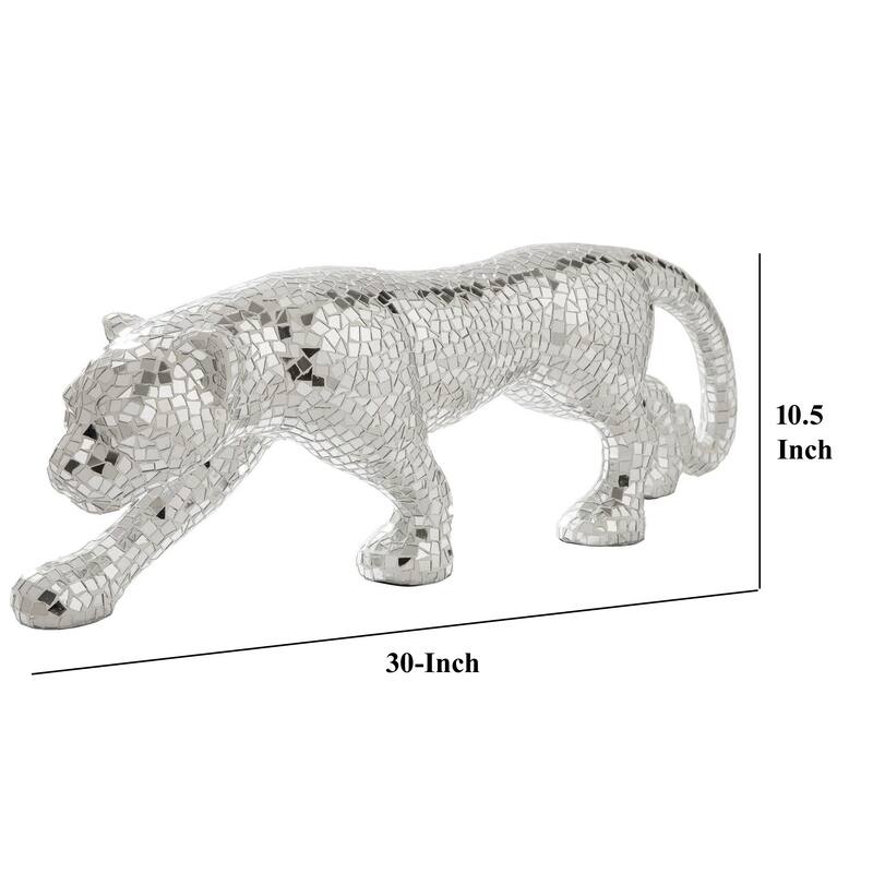 Mirrored Standing Panther with Glass Mosaic Pattern, Silver
